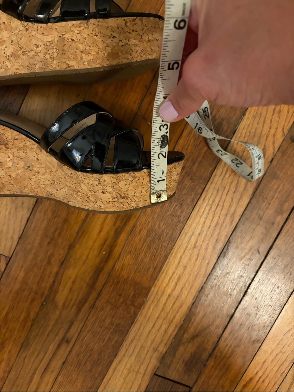 KATE SPADE Women’s Black Patent Cork Wedge slide Sandal 8.5 platform sexy! - Picture 10 of 17